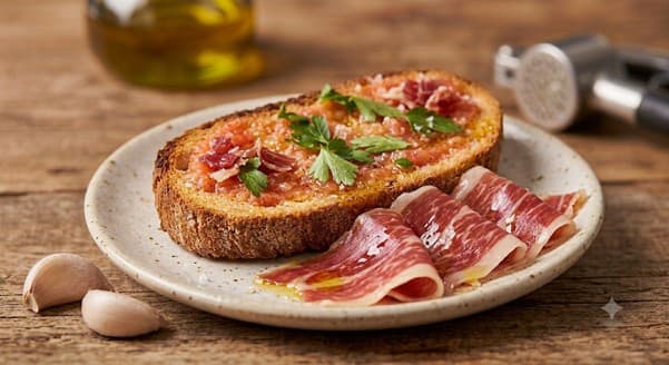 Pan con tomate y jamón ibérico Navidul en lonchas finas